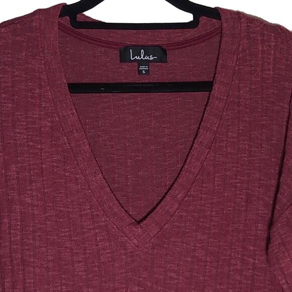 Lulus Deep V-neck Ribbed Sweater Women's Size Small Burgundy Red Knit Top - Picture 4 of 8